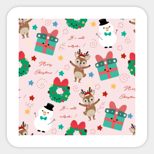 Cute deer and snowman with Christmas elements vector seamless pattern Sticker